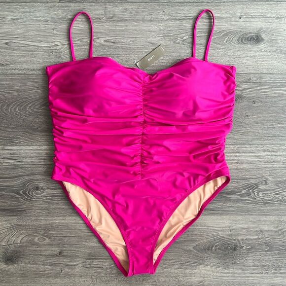 J.CREW Ruched Sweetheart One Piece Swimsuit Size 22/3X Radiant Fuchsia Pink NWT - Picture 2 of 9